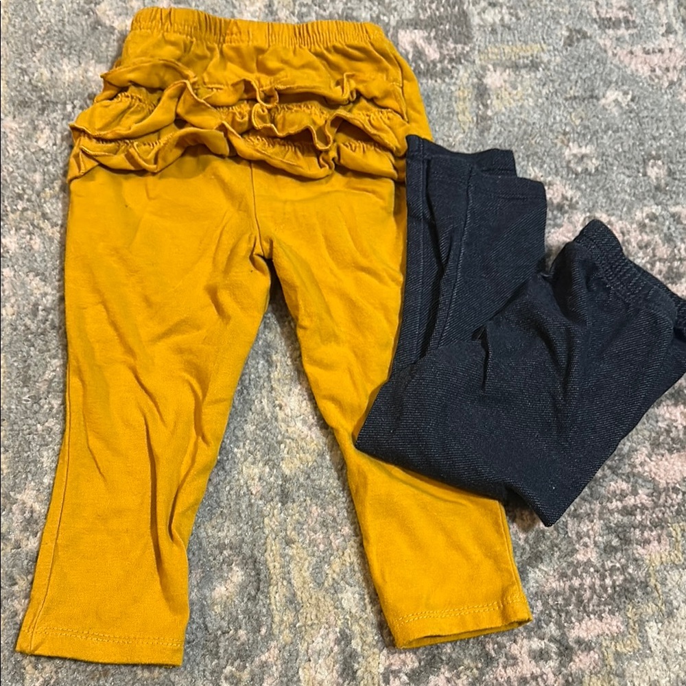 Kids Ruffled Mustard and Navy Leggings